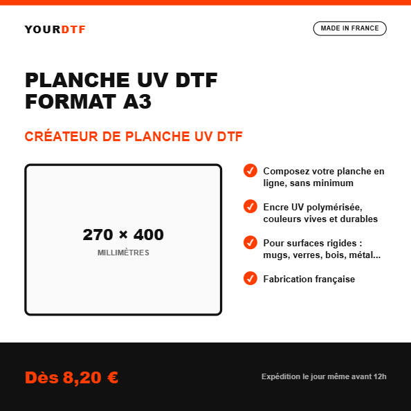 Créateur de planche UV DTF format A3, 270 x 400 mm - YourDtf