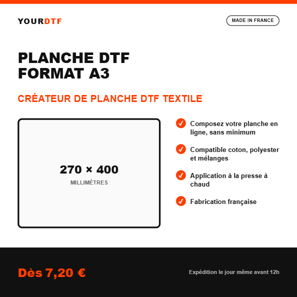 Créateur planche DTF A3, 270 x 400 mm - YourDtf