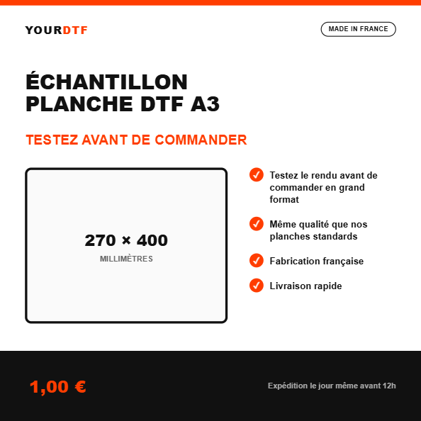 Échantillon planche DTF A3, testez la qualité avant de commander - YourDtf
