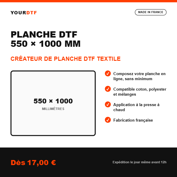 Créateur de planche DTF personnalisée, format 550 x 1000 mm - YourDtf