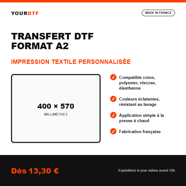 Transfert DTF format A2, impression textile personnalisée - YourDtf